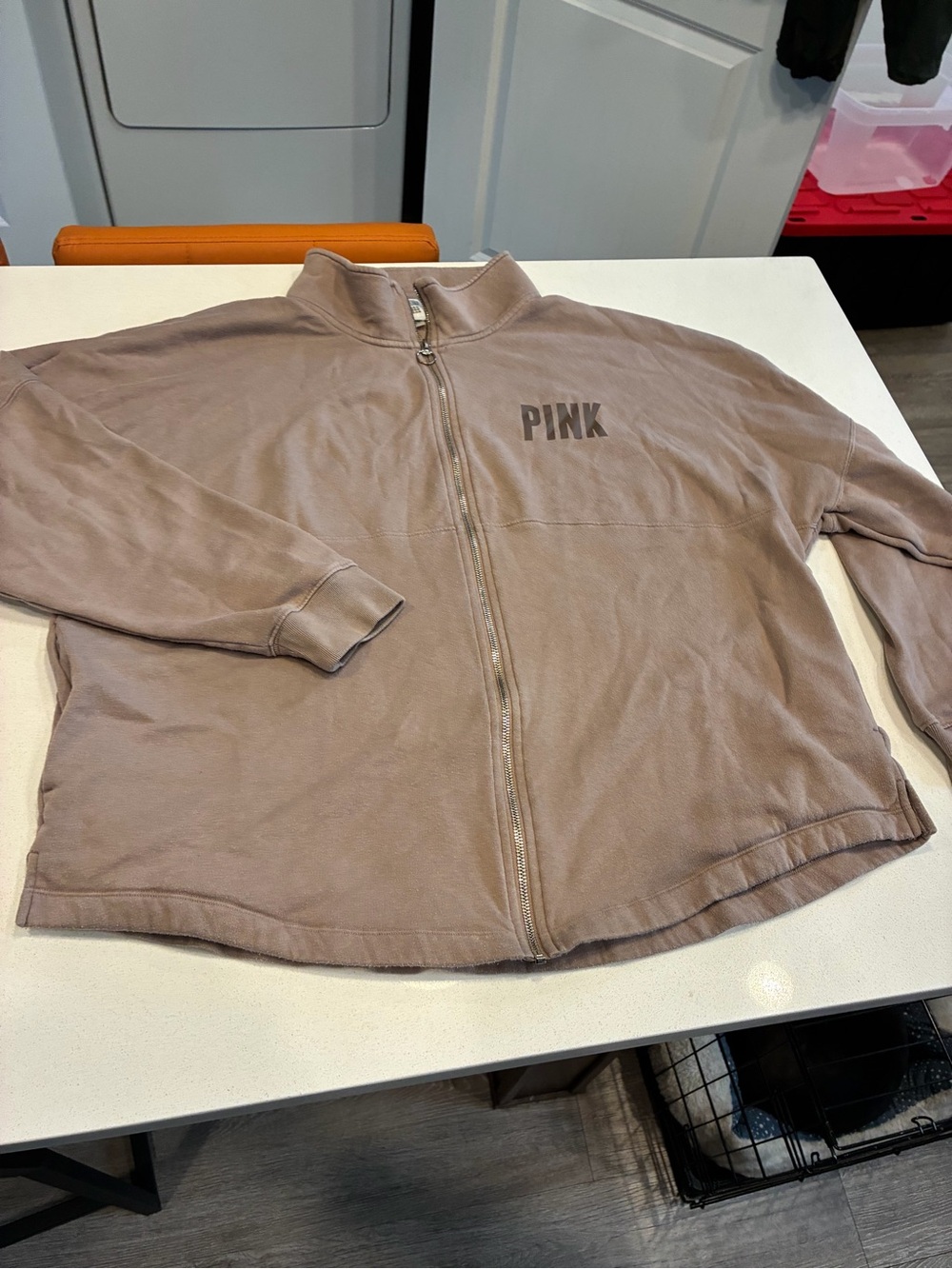 PINK Victoria's Secret Women’s XL Brown Fleece Full Zip Sweatshirt Logo